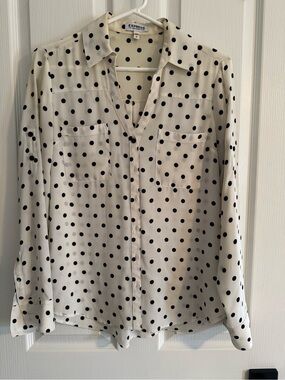 Express Ivory Blouse with Black Polka Dots